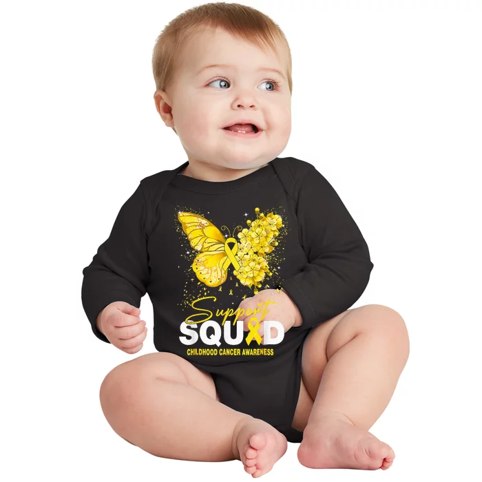 Childhood Cancer Awareness Support Squad Butterfly Baby Long Sleeve Bodysuit