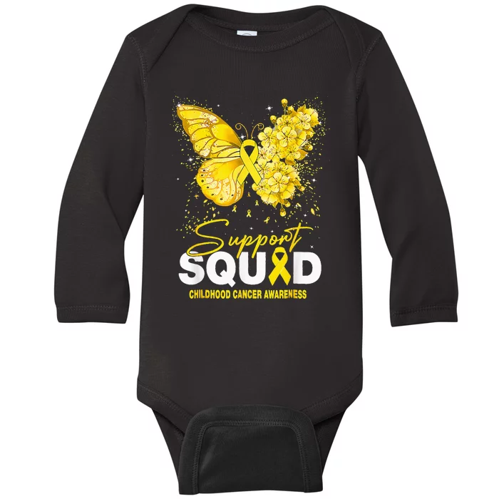 Childhood Cancer Awareness Support Squad Butterfly Baby Long Sleeve Bodysuit