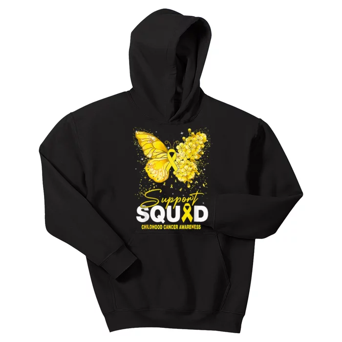 Childhood Cancer Awareness Support Squad Butterfly Kids Hoodie