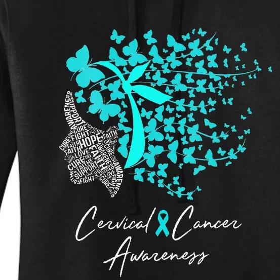 Cervical Cancer Awareness Teal Butterflies Women's Pullover Hoodie