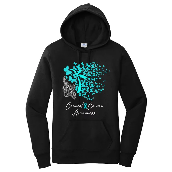 Cervical Cancer Awareness Teal Butterflies Women's Pullover Hoodie