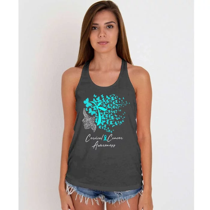 Cervical Cancer Awareness Teal Butterflies Women's Knotted Racerback Tank