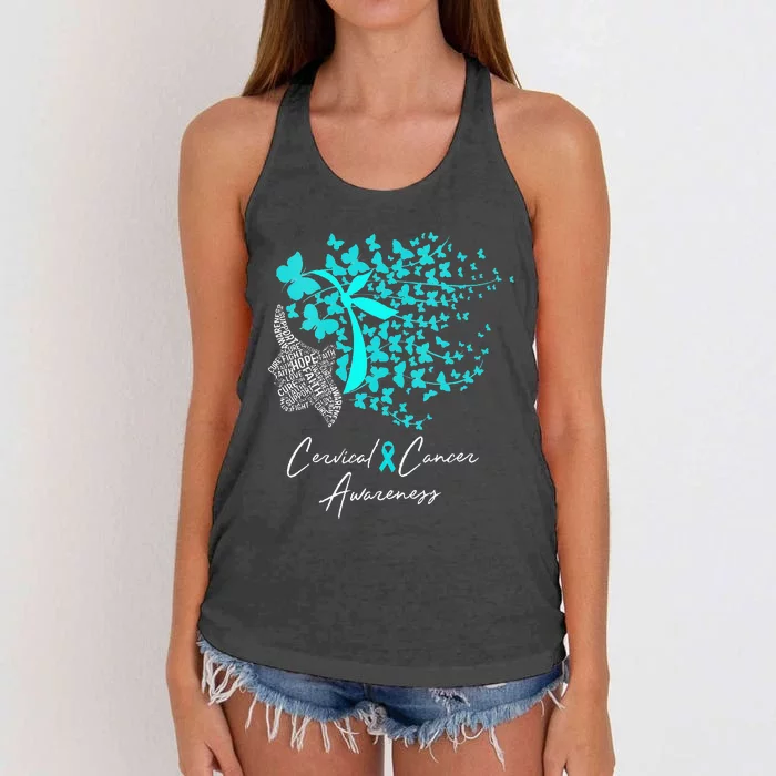 Cervical Cancer Awareness Teal Butterflies Women's Knotted Racerback Tank