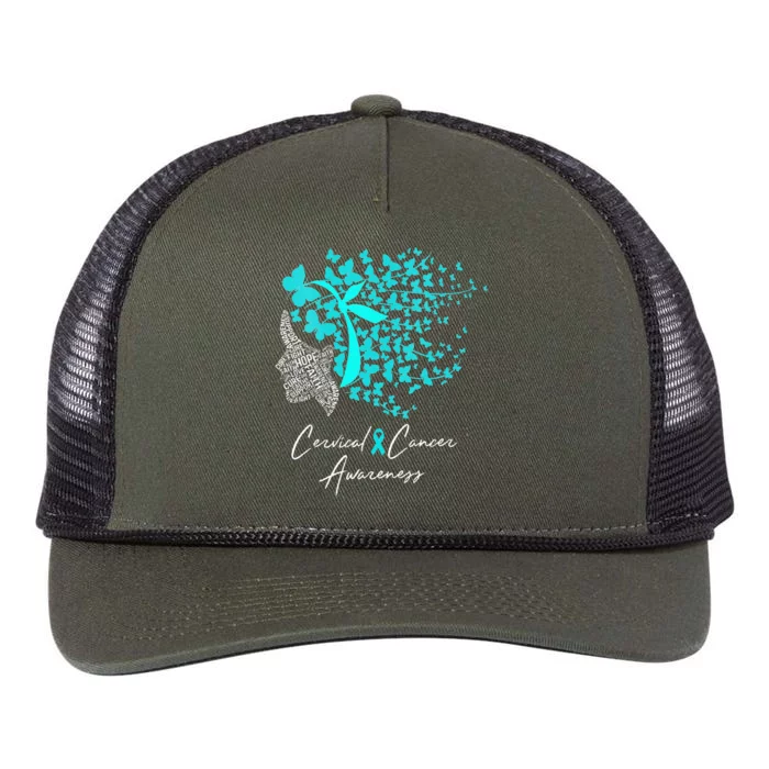 Cervical Cancer Awareness Teal Butterflies Retro Rope Trucker Hat Cap