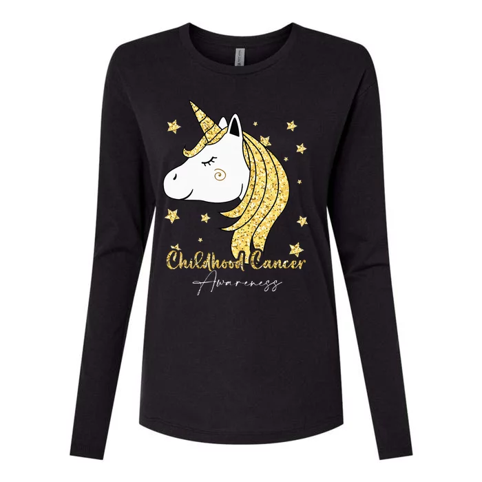 Childhood Cancer Awareness Unicorn Ribbon Twinkle Gold Womens Cotton Relaxed Long Sleeve T-Shirt