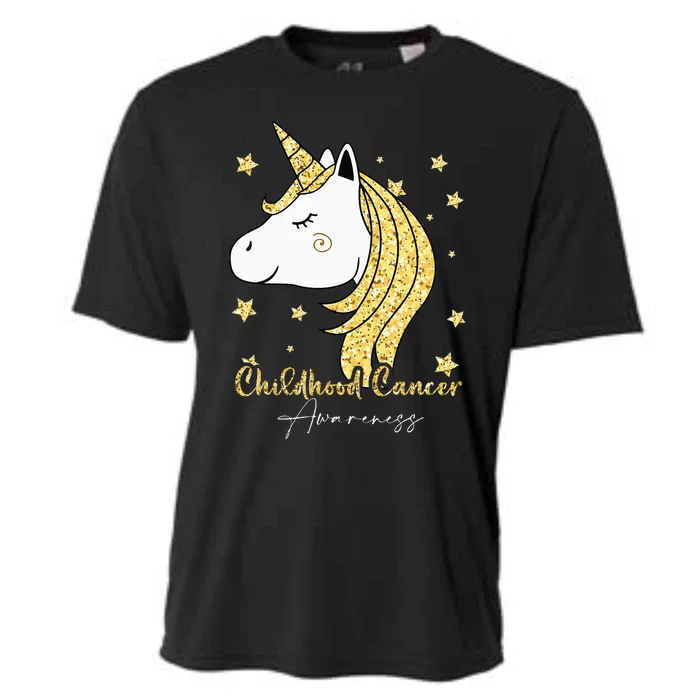 Childhood Cancer Awareness Unicorn Ribbon Twinkle Gold Cooling Performance Crew T-Shirt