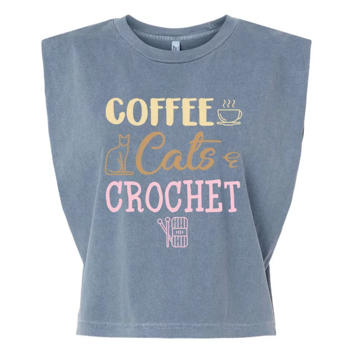 Coffee Cats And Crochet Knitting And Crocheting For Cat Lovers Meaningful Gift Garment-Dyed Women's Muscle Tee