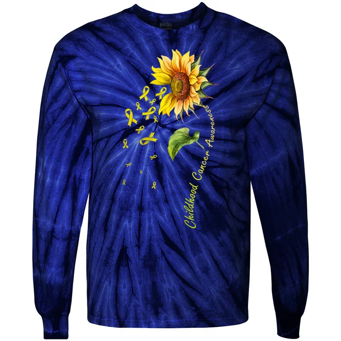 Childhood Cancer Awareness Sunflower Design Tie-Dye Long Sleeve Shirt