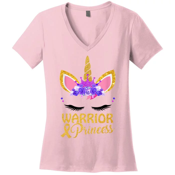 Childhood Cancer Awareness Unicorn Warrior Princess Women's V-Neck T-Shirt