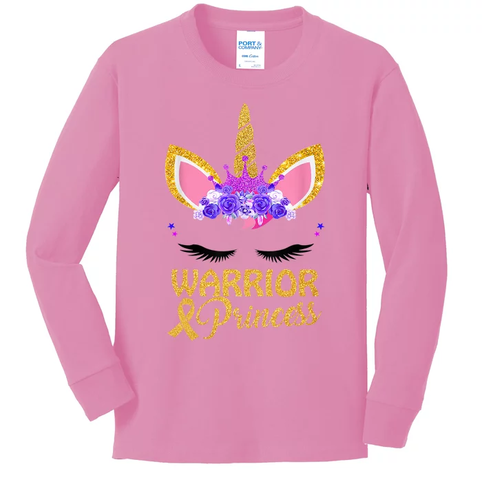 Childhood Cancer Awareness Unicorn Warrior Princess Kids Long Sleeve Shirt