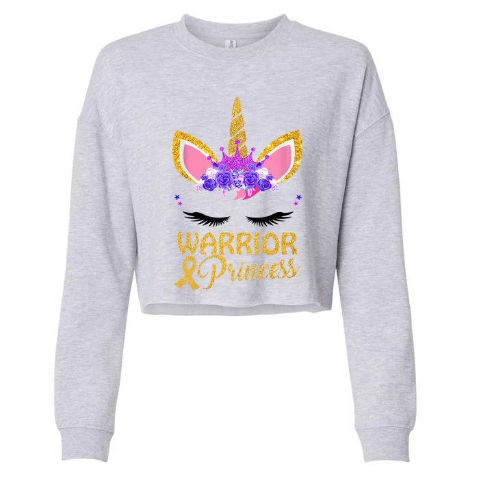 Childhood Cancer Awareness Unicorn Warrior Princess Cropped Pullover Crew