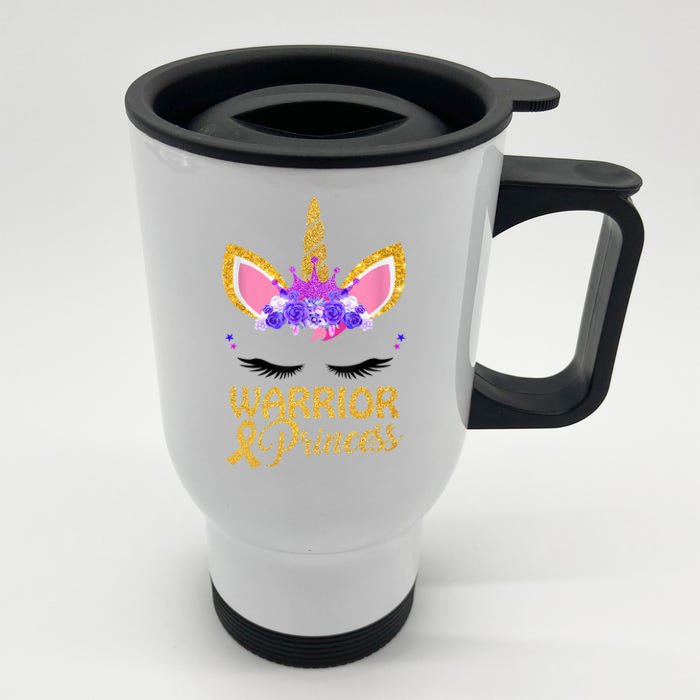 Childhood Cancer Awareness Unicorn Warrior Princess Front & Back Stainless Steel Travel Mug