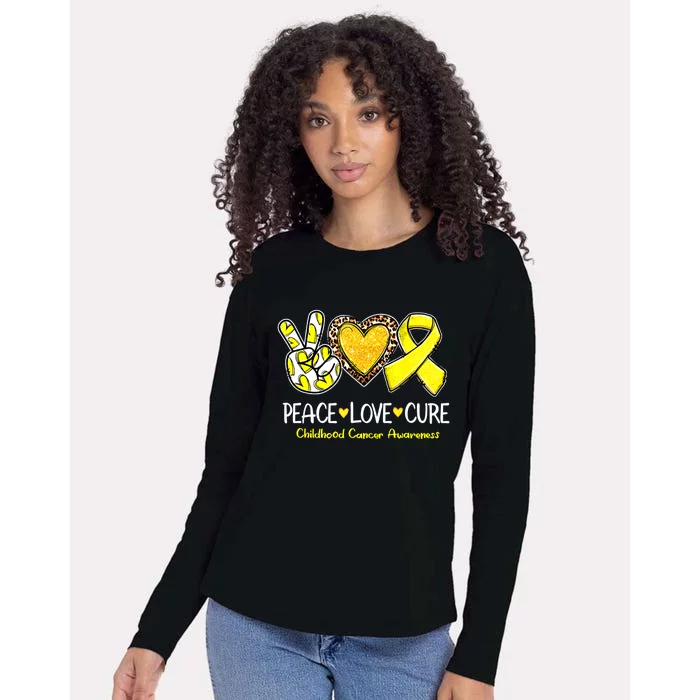 Childhood Cancer Awareness Love Cure Yellow Ribbon Womens Cotton Relaxed Long Sleeve T-Shirt