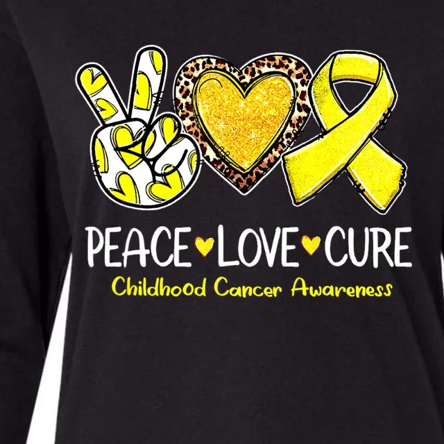 Childhood Cancer Awareness Love Cure Yellow Ribbon Womens Cotton Relaxed Long Sleeve T-Shirt