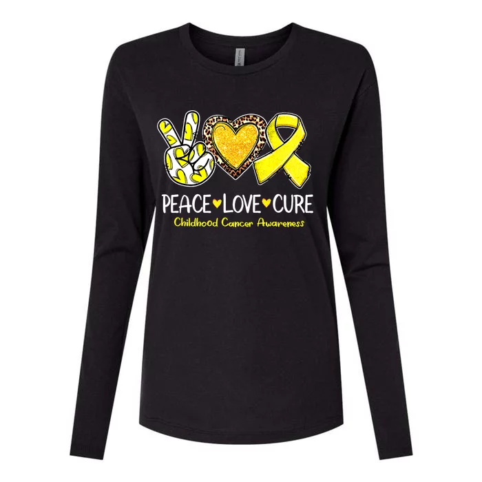 Childhood Cancer Awareness Love Cure Yellow Ribbon Womens Cotton Relaxed Long Sleeve T-Shirt