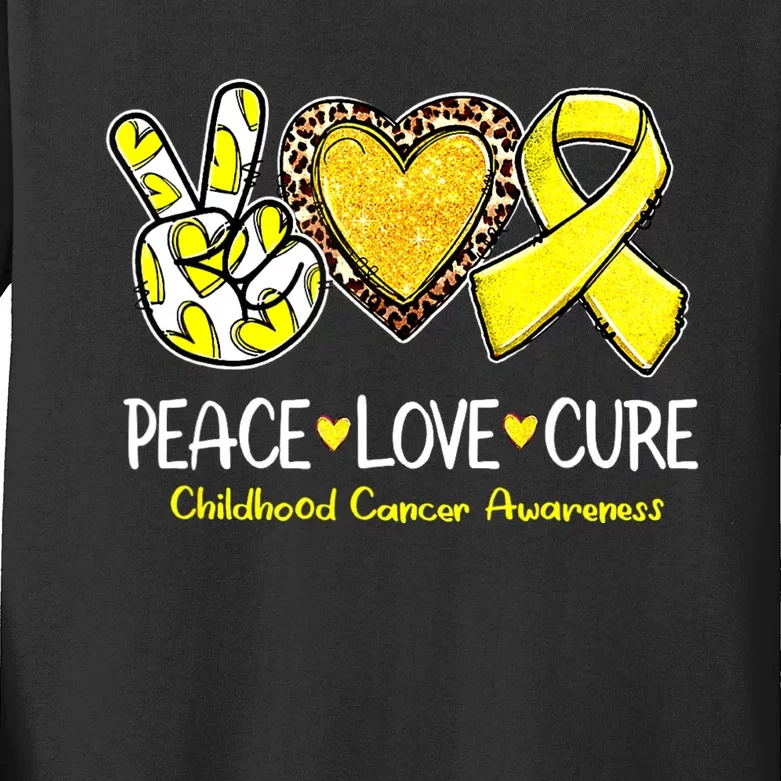 Childhood Cancer Awareness Love Cure Yellow Ribbon Kids Long Sleeve Shirt