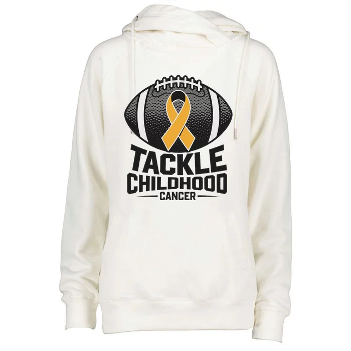 Childhood Cancer Awareness Tackle Childhood Cancer Football Gift Womens Funnel Neck Pullover Hood