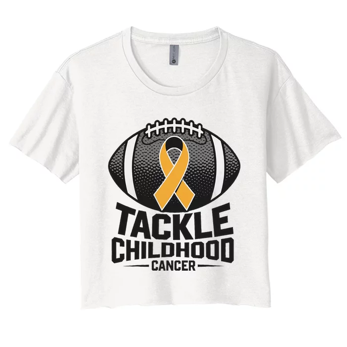 Childhood Cancer Awareness Tackle Childhood Cancer Football Women's Crop Top Tee