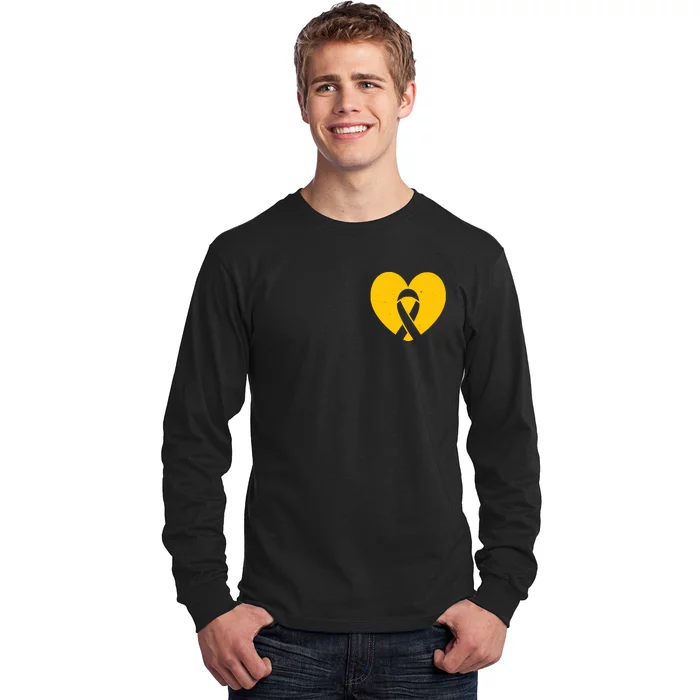 Childhood Cancer Awareness Heart Ribbon Pocket Long Sleeve Shirt