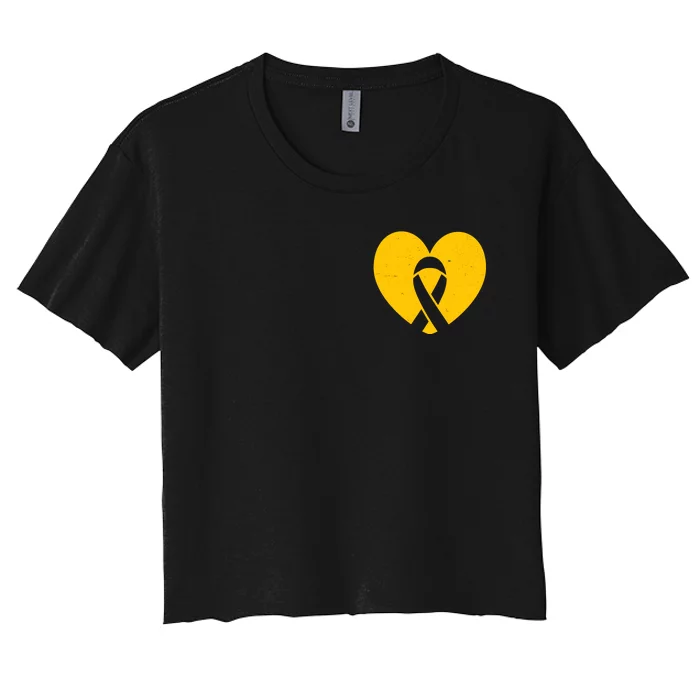 Childhood Cancer Awareness Heart Ribbon Pocket Women's Crop Top Tee