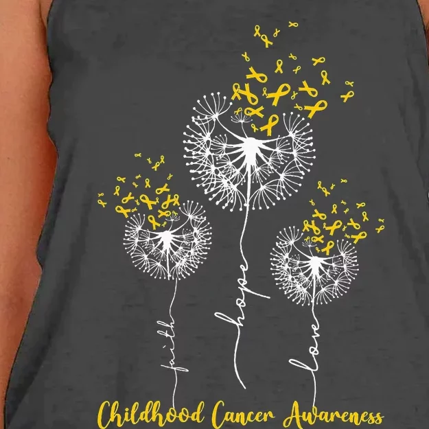 Childhood Cancer Awareness Faith Hope Love Dandelion Women's Knotted Racerback Tank