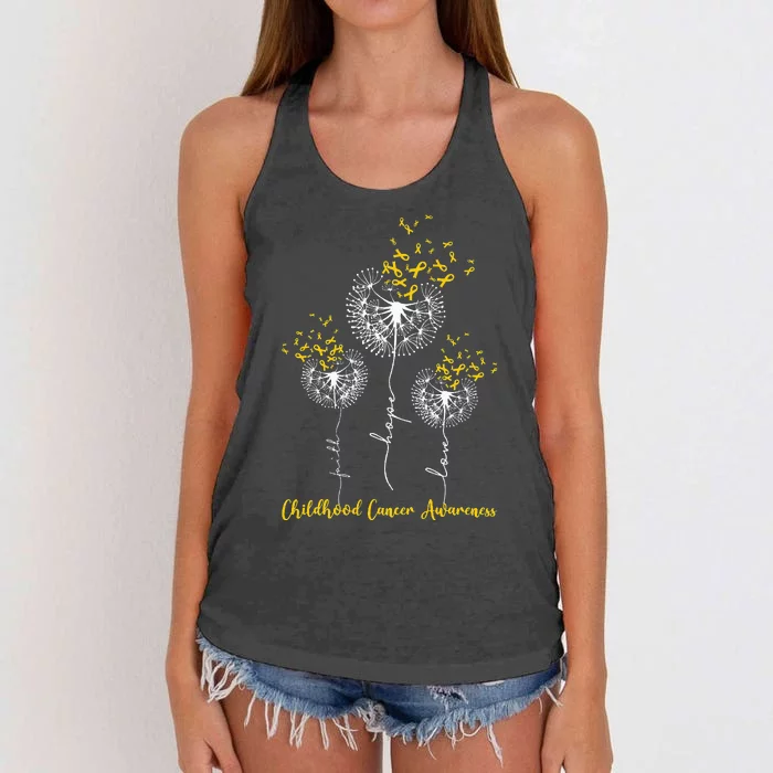 Childhood Cancer Awareness Faith Hope Love Dandelion Women's Knotted Racerback Tank