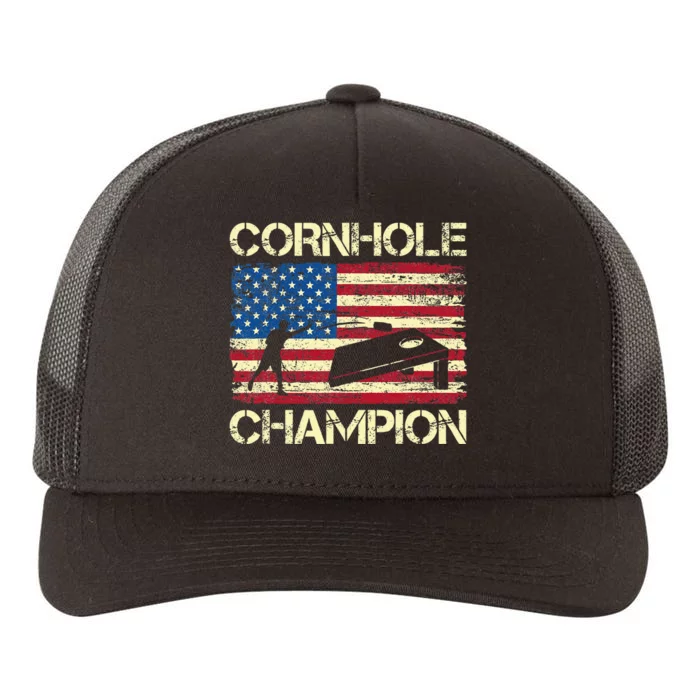 Cornhole Champion American Flag Yupoong Adult 5-Panel Trucker Hat