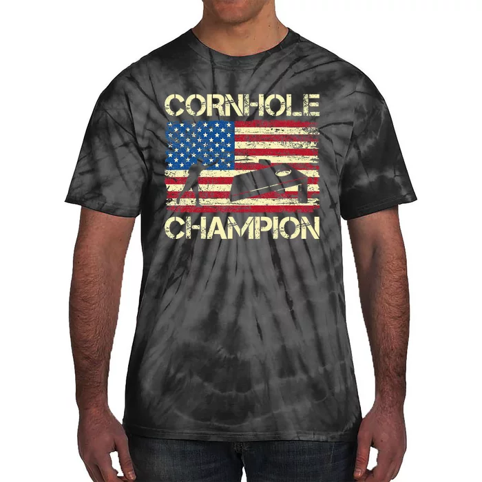 Cornhole Champion American Flag Tie-Dye T-Shirt