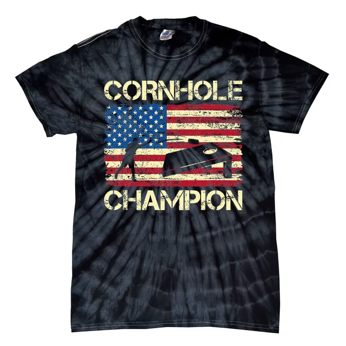 Cornhole Champion American Flag Tie-Dye T-Shirt