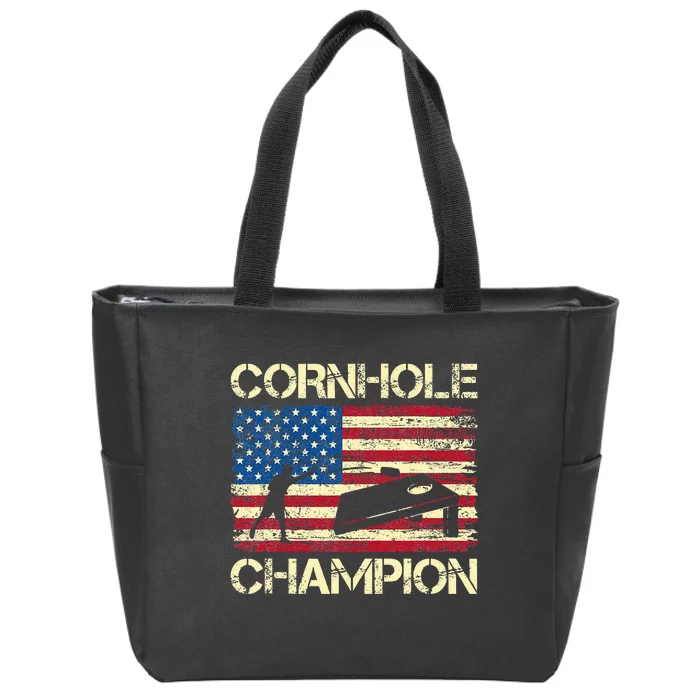 Cornhole Champion American Flag Zip Tote Bag