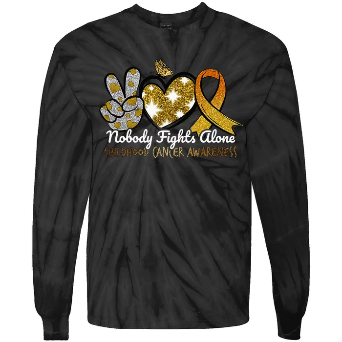 Childhood Cancer Awareness Nobody Fights Alone Support Tie-Dye Long Sleeve Shirt