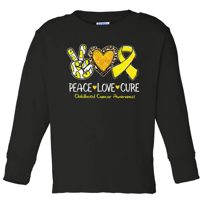 Childhood Cancer Awareness Love Cure Yellow Ribbon Gift Toddler Long Sleeve Shirt