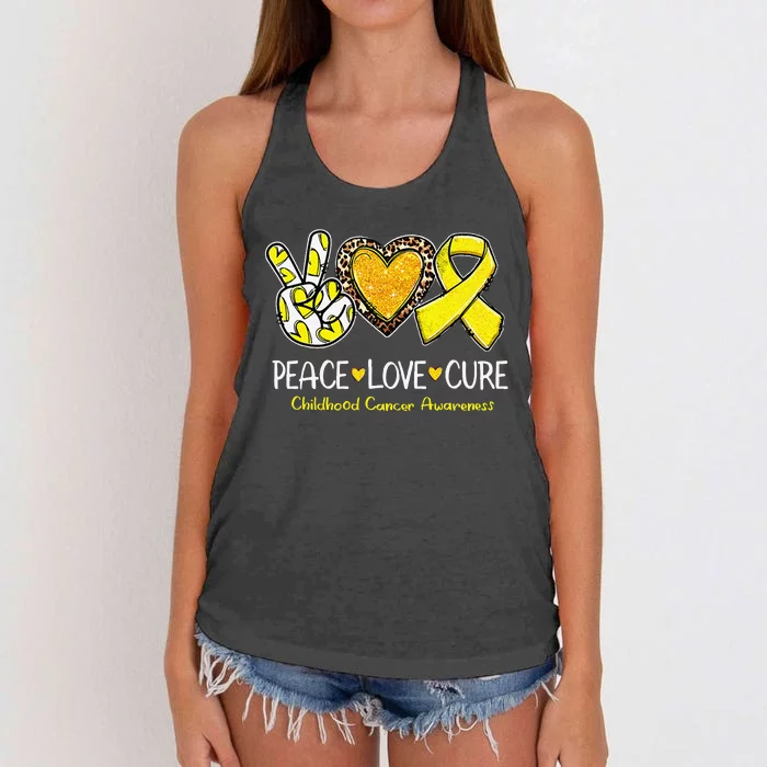 Childhood Cancer Awareness Love Cure Yellow Ribbon Gift Women's Knotted Racerback Tank