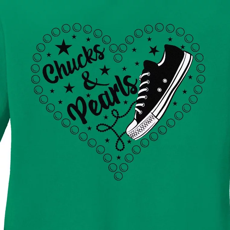 Cute Chucks And Pearls 2024 IM With Kamala Her Harris 2024 Ladies Long Sleeve Shirt