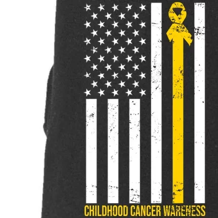 Childhood Cancer American Flag Yellow Thin Line Doggie 3-End Fleece Hoodie