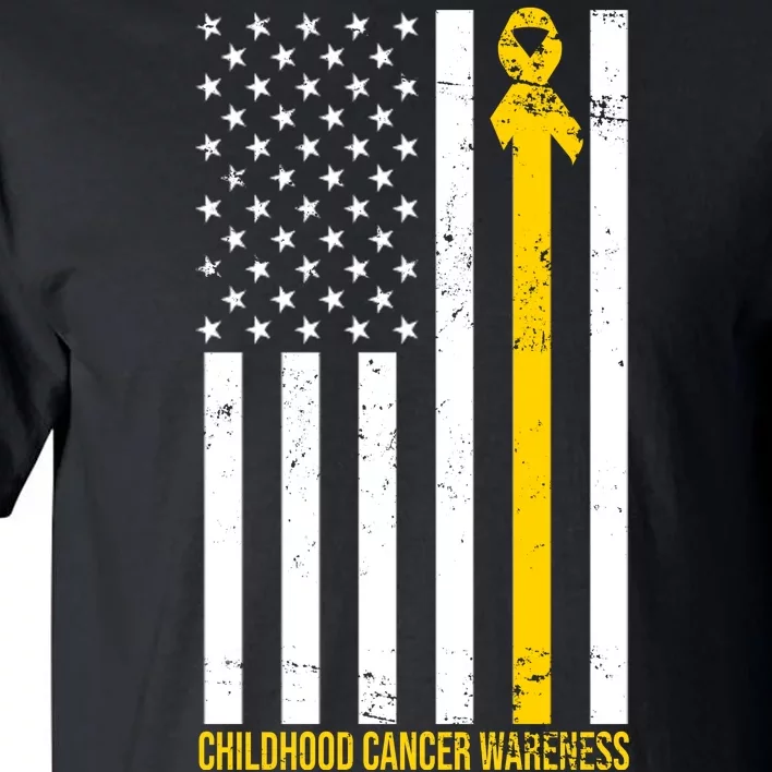 Childhood Cancer American Flag Yellow Thin Line Tall T-Shirt