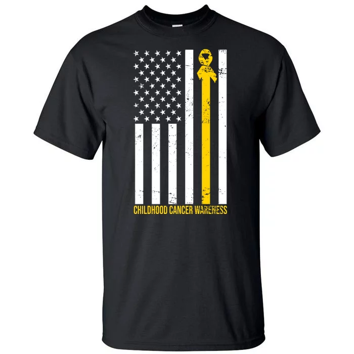 Childhood Cancer American Flag Yellow Thin Line Tall T-Shirt