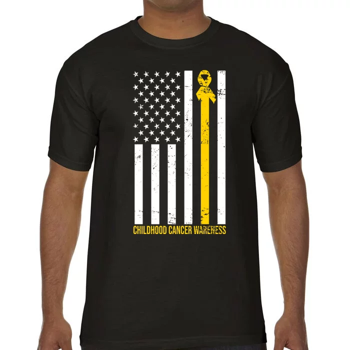 Childhood Cancer American Flag Yellow Thin Line Comfort Colors T-Shirt