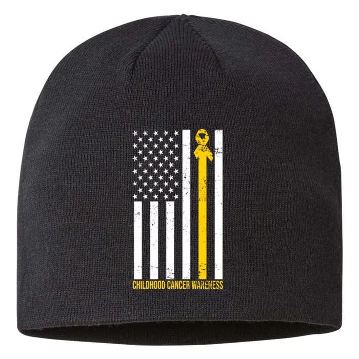 Childhood Cancer American Flag Yellow Thin Line 8 1/2in Sustainable Knit Beanie