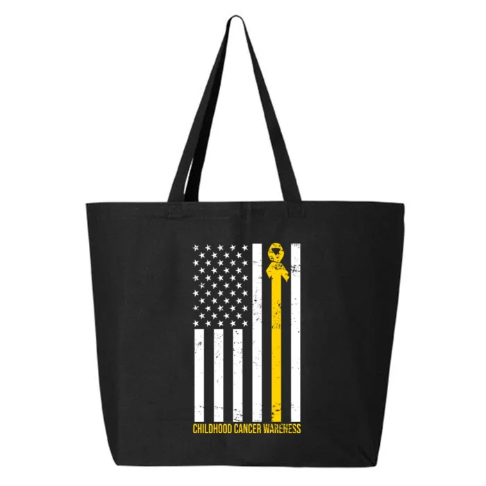 Childhood Cancer American Flag Yellow Thin Line 25L Jumbo Tote