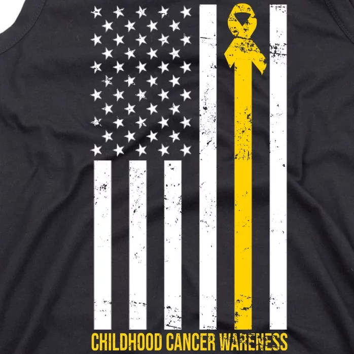 Childhood Cancer American Flag Yellow Thin Line Tank Top