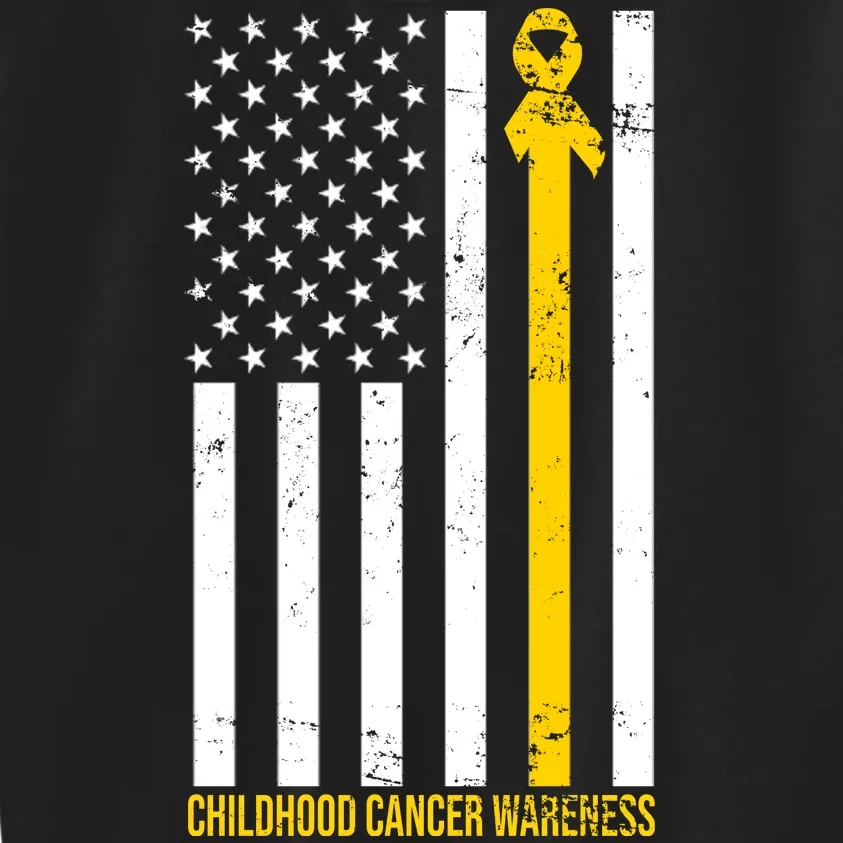 Childhood Cancer American Flag Yellow Thin Line Kids Sweatshirt