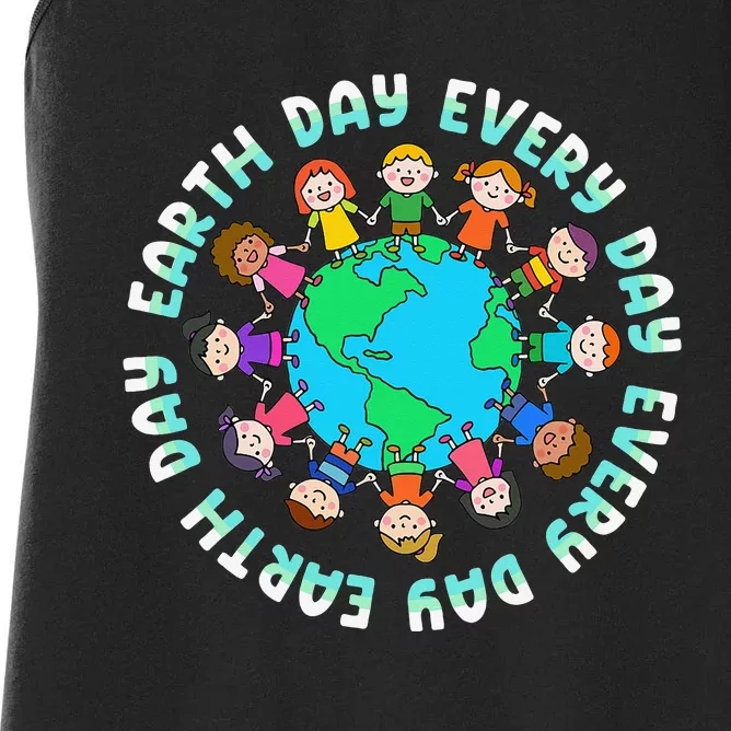 Cute Children Around The World Earth Day Women's Racerback Tank