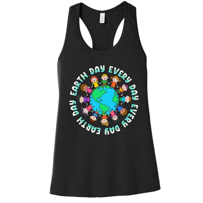 Cute Children Around The World Earth Day Women's Racerback Tank