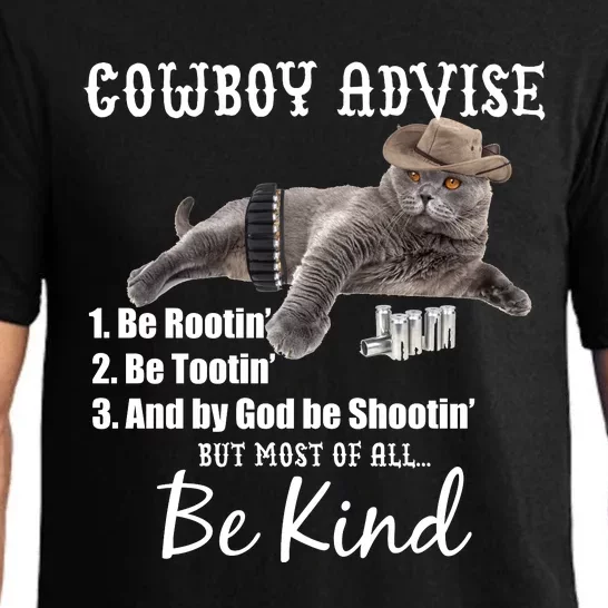 Cowboy Cat Adivse Be Rootin' Be Tootin' Be Shootin Be Kind Meme Pajama Set