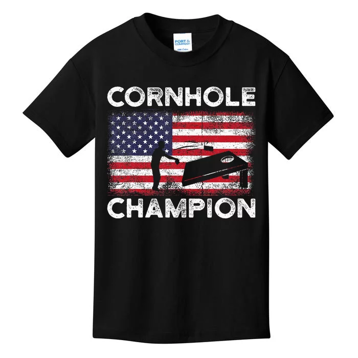 Cornhole Champion American Flag USA July 4th Cornhole Kids T-Shirt