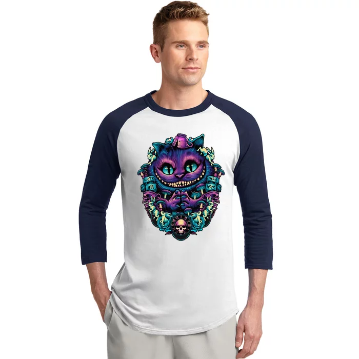 Cheshire Cat Alice In Wonderland Graphic Baseball Sleeve Shirt