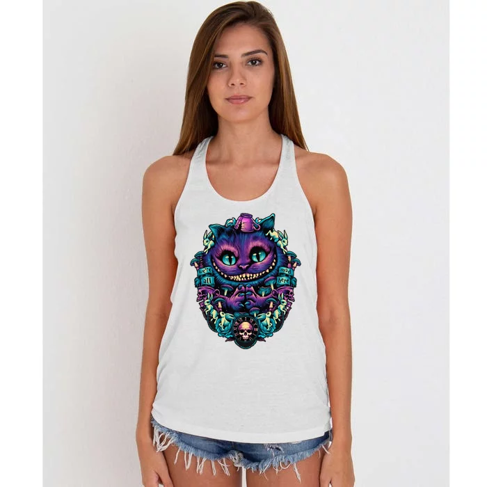 Cheshire Cat Alice In Wonderland Graphic Women's Knotted Racerback Tank