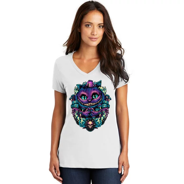 Cheshire Cat Alice In Wonderland Graphic Women's V-Neck T-Shirt