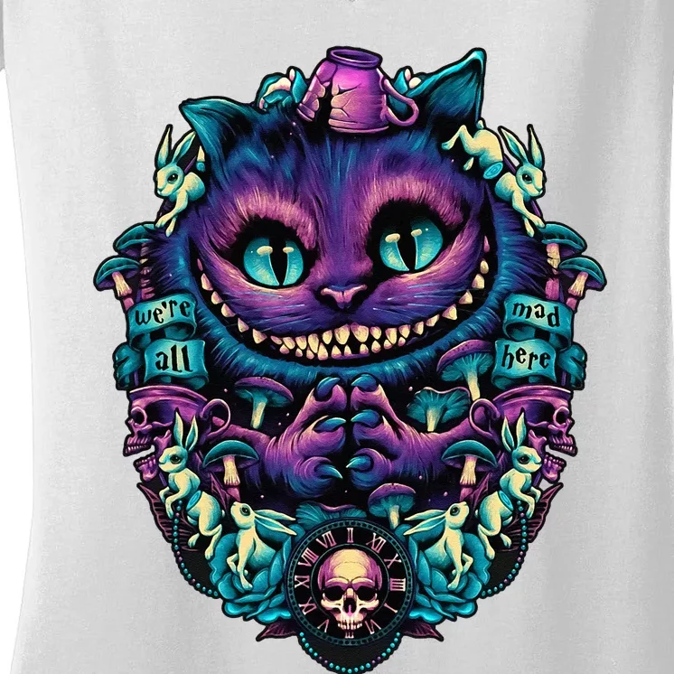 Cheshire Cat Alice In Wonderland Graphic Women's V-Neck T-Shirt